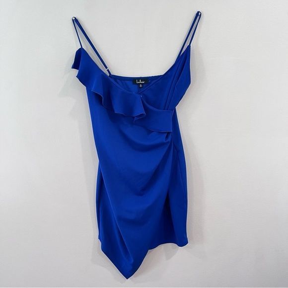 Lulus Keep on‎ Flourishing Blue Ruffled Asymmetrical Bodycon Dress XL - Picture 5 of 10